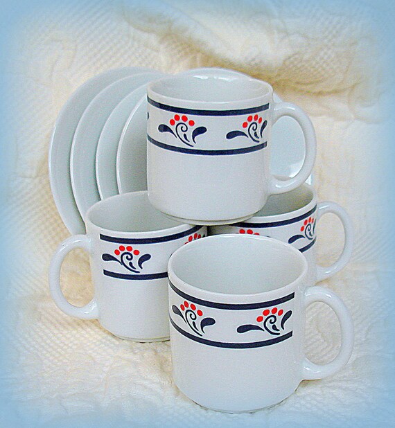 style & 2 saucers Cups Sets and  4  cups Red Vintage Demitasse vintage Saucers Copco Eight Pieces  of