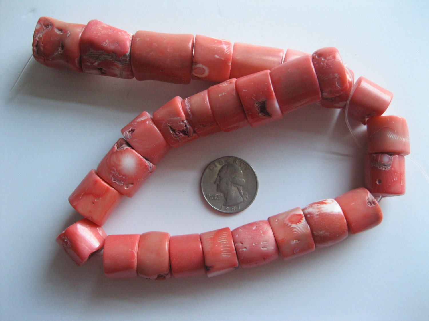 Salmon Coral Beads Color Enhanced Vintage 5 Beads FL/CT