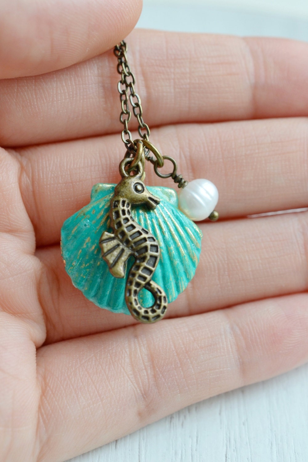 Seashell Locket Pendant Patina Jewelry Patina Mermaids 4346