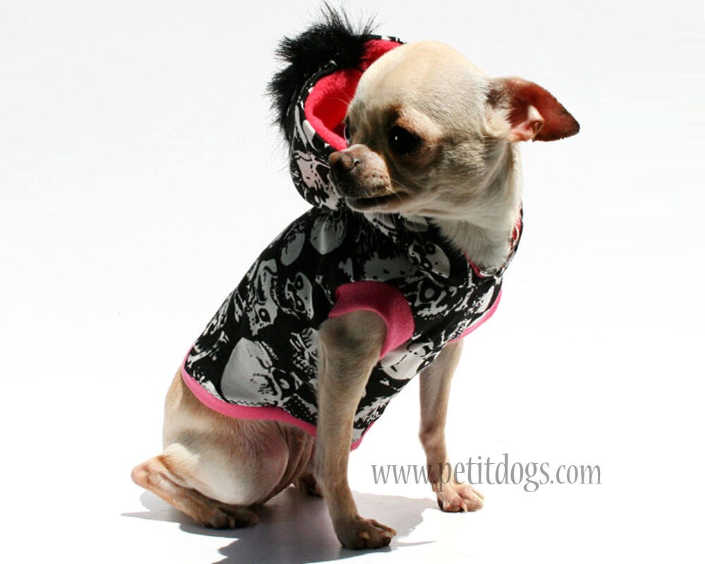 Teacup dog Clothes XXS mohawk Skull and bones dog Hoodie