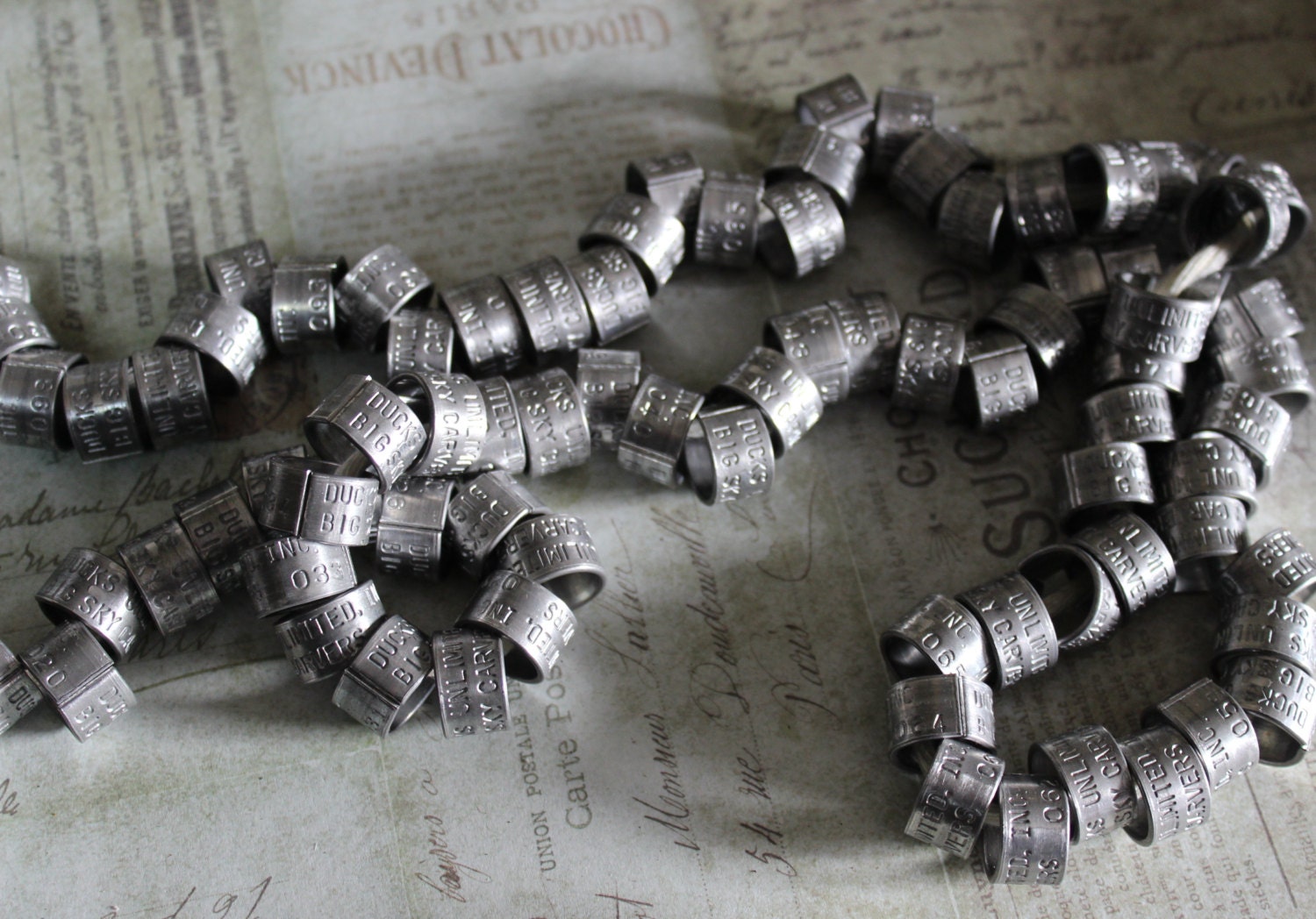 3 Vintage Metal Numbered Duck Leg Bands