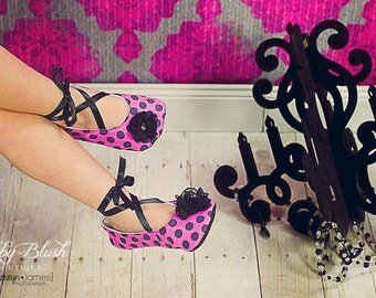 Peony Ta Dot Soft Ballerina Slippers Baby Booties with Black Lace Flower Embellishment