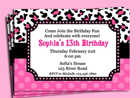 Pink Cheetah Print Birthday Invitations 4