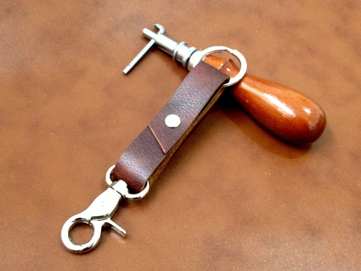 Mens leather key chain brown leather keychain by leathermix