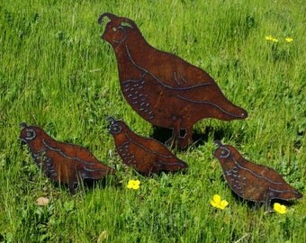 Metal Quail Family Garden Art Metal Yard Art