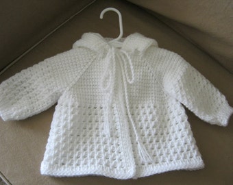 Dark Navy Blue Crochet Baby Boy Sweater with Hood. 0-6 Months