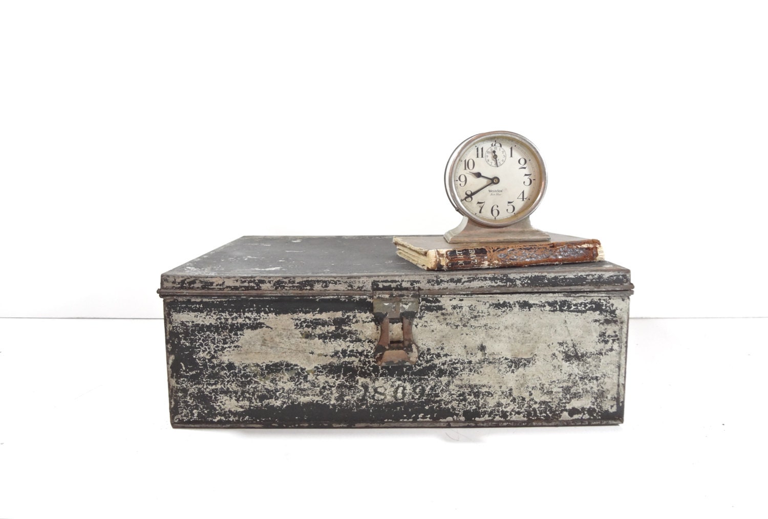 Antique Large Metal Document Lock Box / Industrial Storage