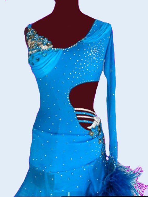 Blue Dance Dress with feathers Latin Dance Dresses