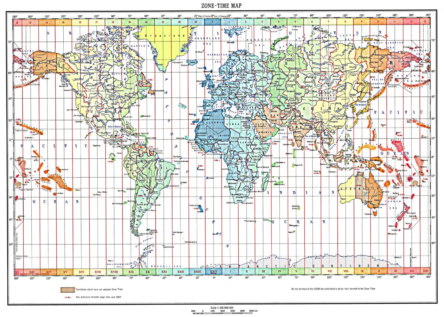 world map of the time zones full color 1893 print poster