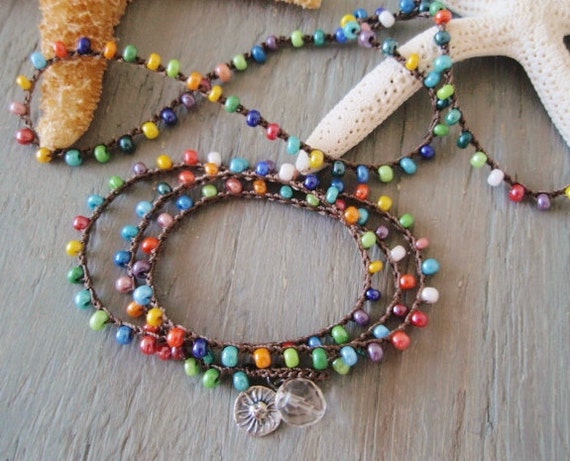 Colorful crochet wrap bracelet necklace anklet 'Summer