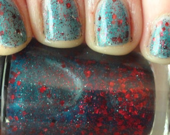 A Scarlet Thirst Vampirella Series Indie Franken Nail Polish Blue with Red Glitter