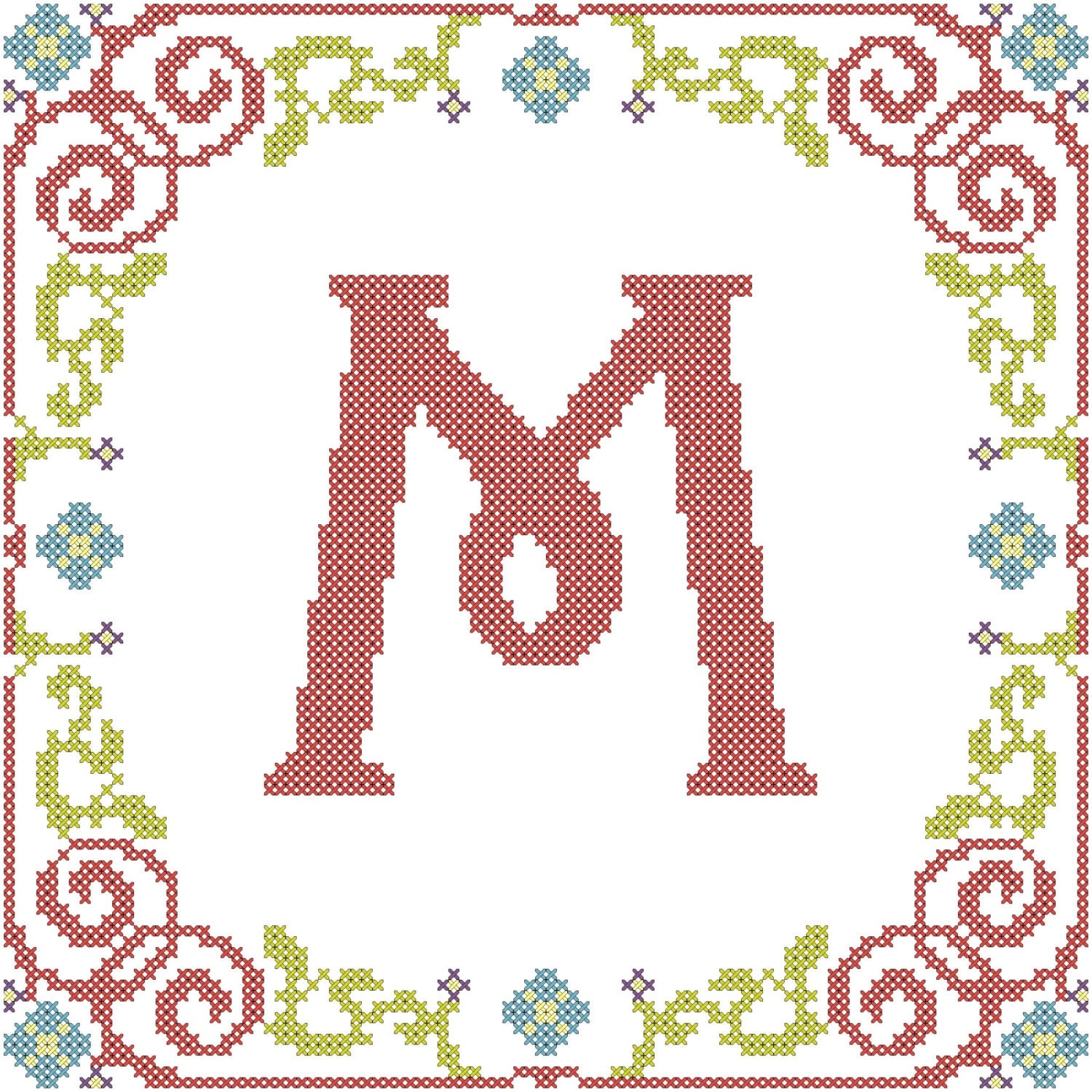 Cross Stitch Border Pattern Floral Vine for Square Area Your