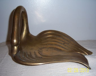 Brass Swan Figure Centerpiece - Brass Large Swan Sculpture Display - Brass Trinket Candy Dish - Brass Bird Decor