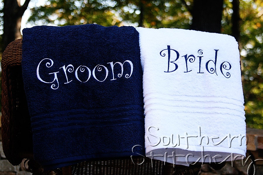 Bride and Groom Towel Set Personalized Bath by SouthernStitchery