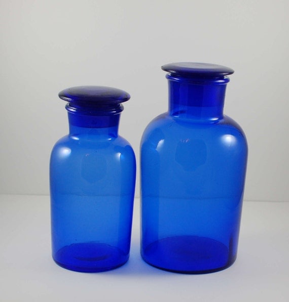 Vintage Cobalt Blue Apothecary Jars Set Of Two 5343