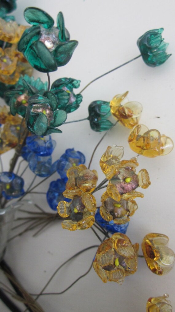 Rare Antique Glass Flowers On Wire