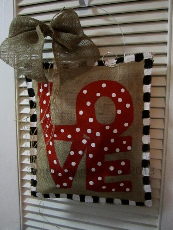 Items Similar To Valentine Day Burlap Door Hanger LOVE Valentine ...