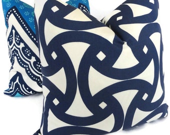 Trina Turk Navy Blue Santorini Indoor Outdoor Pillow Cover, Schumacher, 18x18, 20x20 or 22x22