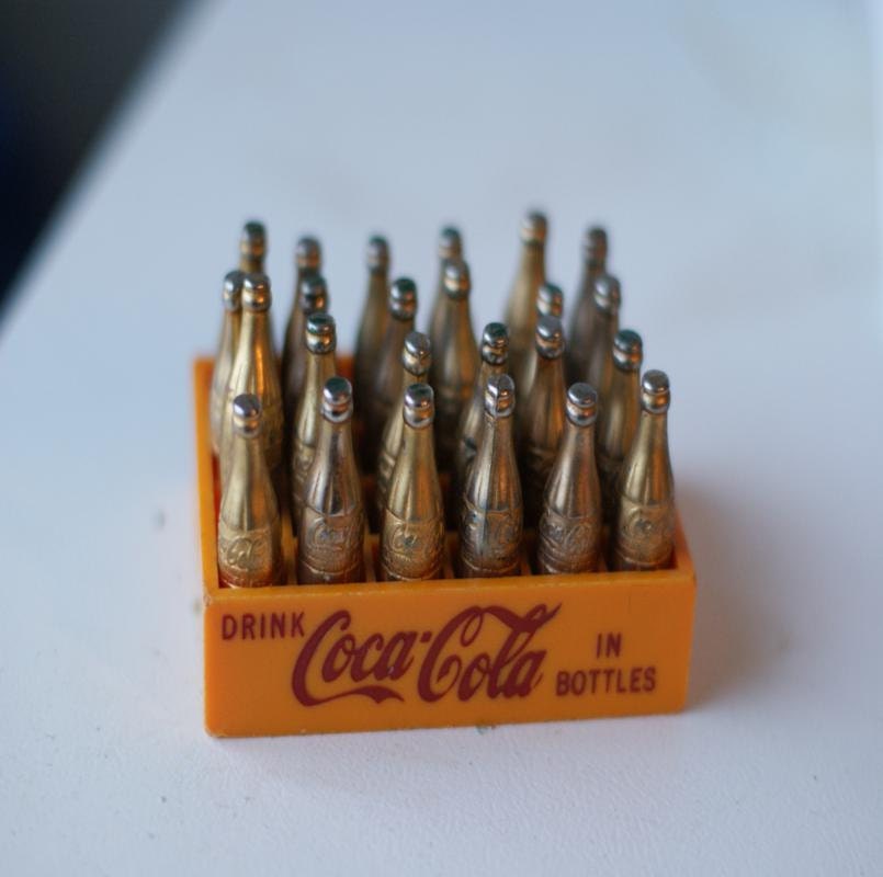 SALE Brass Miniature Coca Cola Bottle in Crate. Collectible