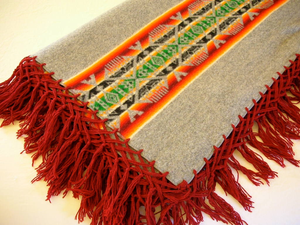 Pendleton Beaver State Wool Blanket Fringe Shawl Gray and