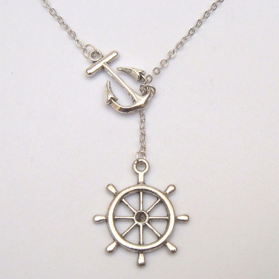 Silver Plated Brass Anchor Helm Necklace by gemandmetal on Etsy