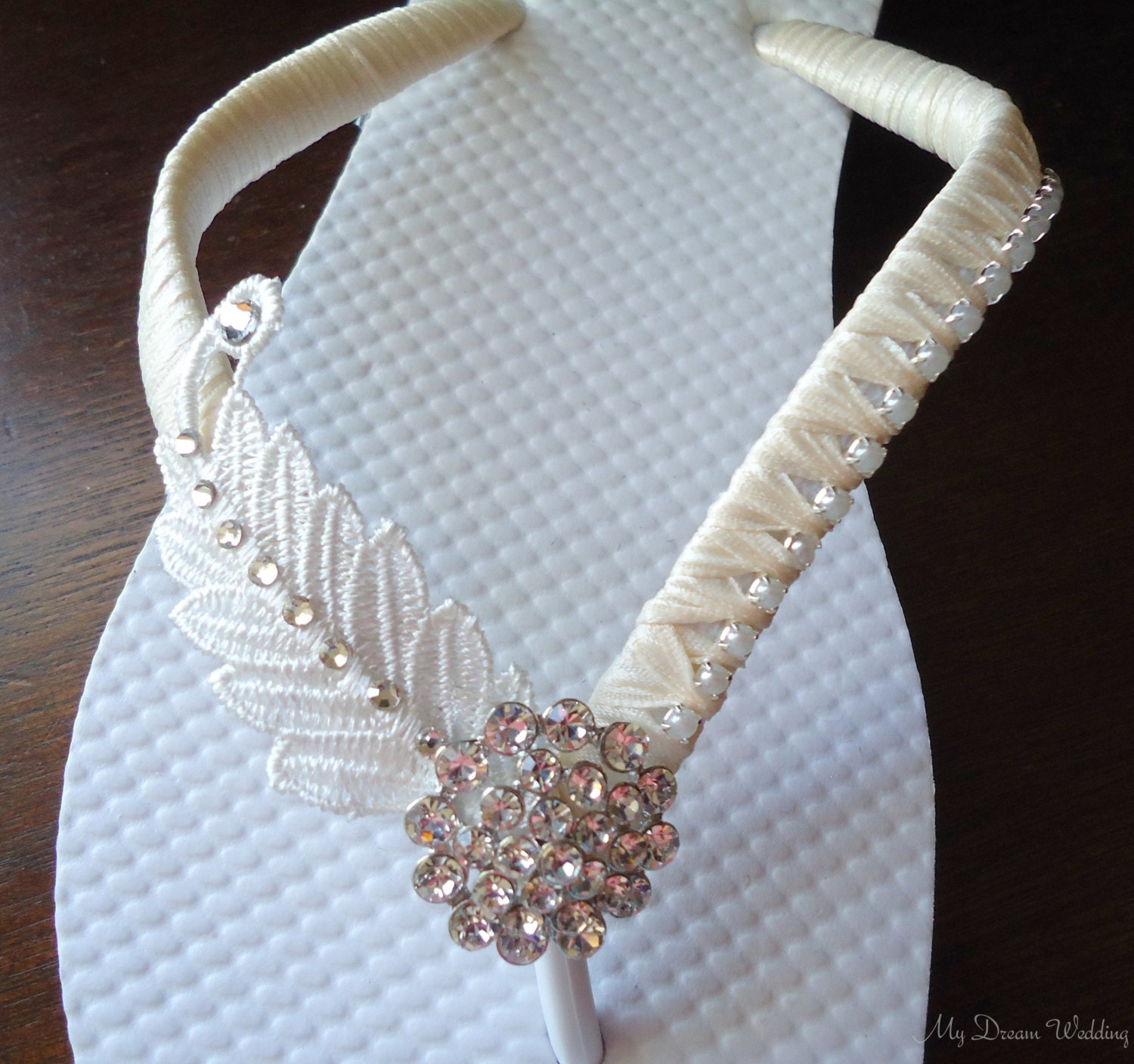 Ivory Flip Flops. leaves pearls and Swarovski by MyDreamWedding