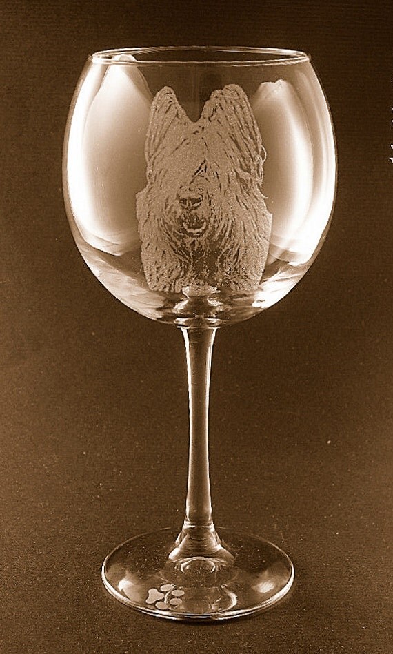 Etched Briard on Elegant Wine Glass (set of 2)