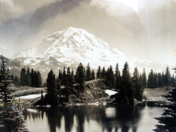 Vintage Mt Rainier Print Ansel Adams Style Black & White