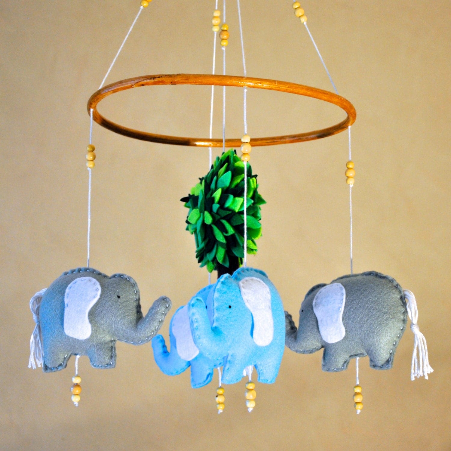 Elephant baby mobile Grey and Blue felt elephants felt