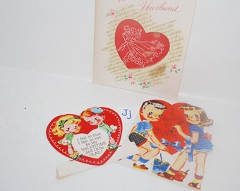 vintage Valentines greeting cards lot of 3 scrapbook altered art supplies ephemera old paper j