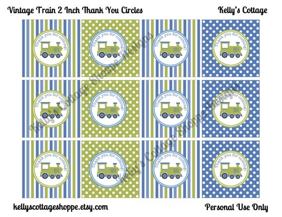 Vintage Train Birthday Party 2 Inch Thank You Circles, Instant Download, Printable, Digital Il_570xn