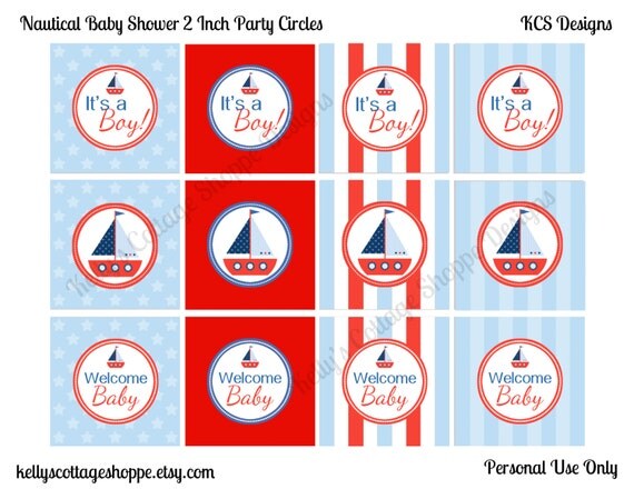 Nautical Baby Shower 2 Inch Party Circles, Instant Download, Printable, Digital, Cupcake Toppers, Favor Tags Il_570xn