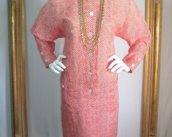 Vintage 1980's Adele Simpson Red & White Dress - Size Medium