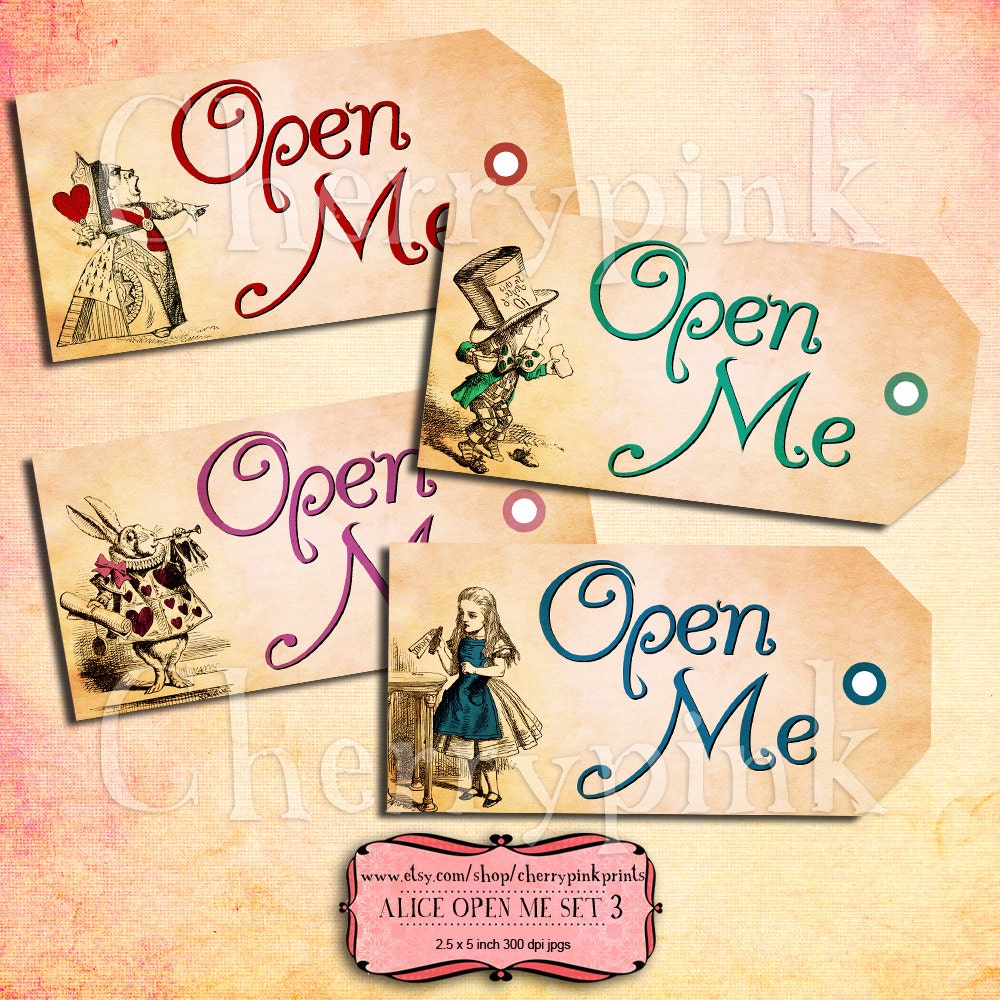 Alice Vintage Tags OPEN ME Set 3 Alice in Wonderland Tags