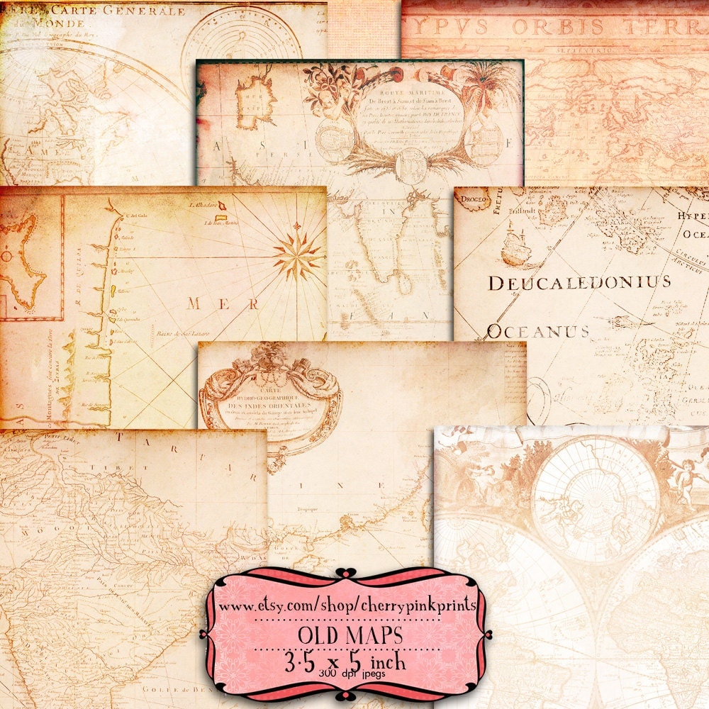 Digital paper VINTAGE MAP A4 old map scrapbook by CherryPinkPrints