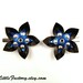 Pair Cyber Flower hair clips - Metallic blue and black PVC silver studs gothic industrial