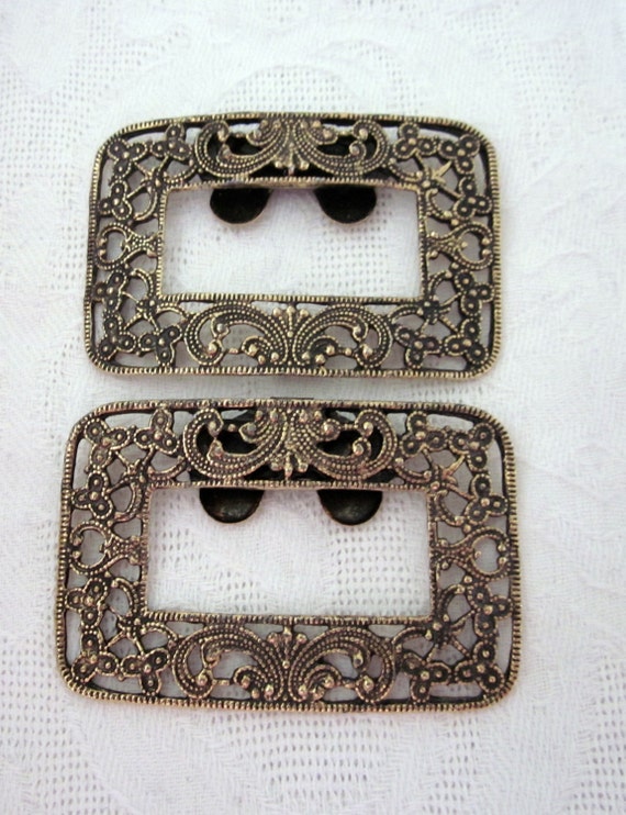 SHOE CLIPS Buckles by MUSI Vintage Filigree Gold Tone