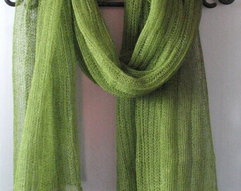 Green Linen Scarf Shawl Wrap Stole Moss Salad Light