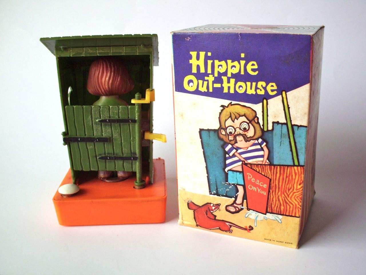 Vintage Novelty Toy Hippie Outhouse with Original Box