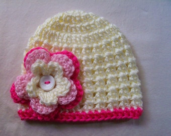 Crochet baby beanie size 3 to 6 mos - an adorable baby shower gift, available now