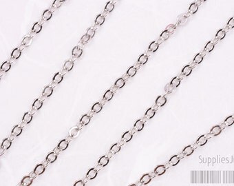 C002-R// Original Rhodium Plated Small Cable Chain, 1M