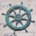 Steampunk pirate ship wheel stamping, honey cyan patina
