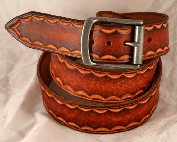 Items similar to Hand Tooled Leather Belt on Etsy