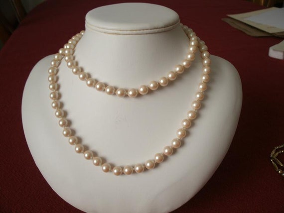 Long Knotted Pearl Necklace Classic Vintage Costume Jewelry