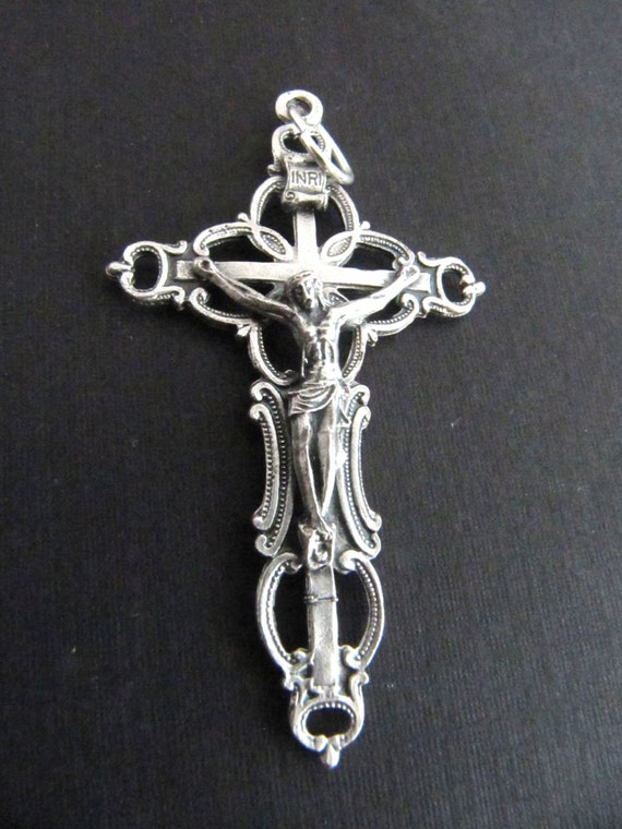 Italian Made Ornate Silver Large Byzantine Rosary Crucifix
