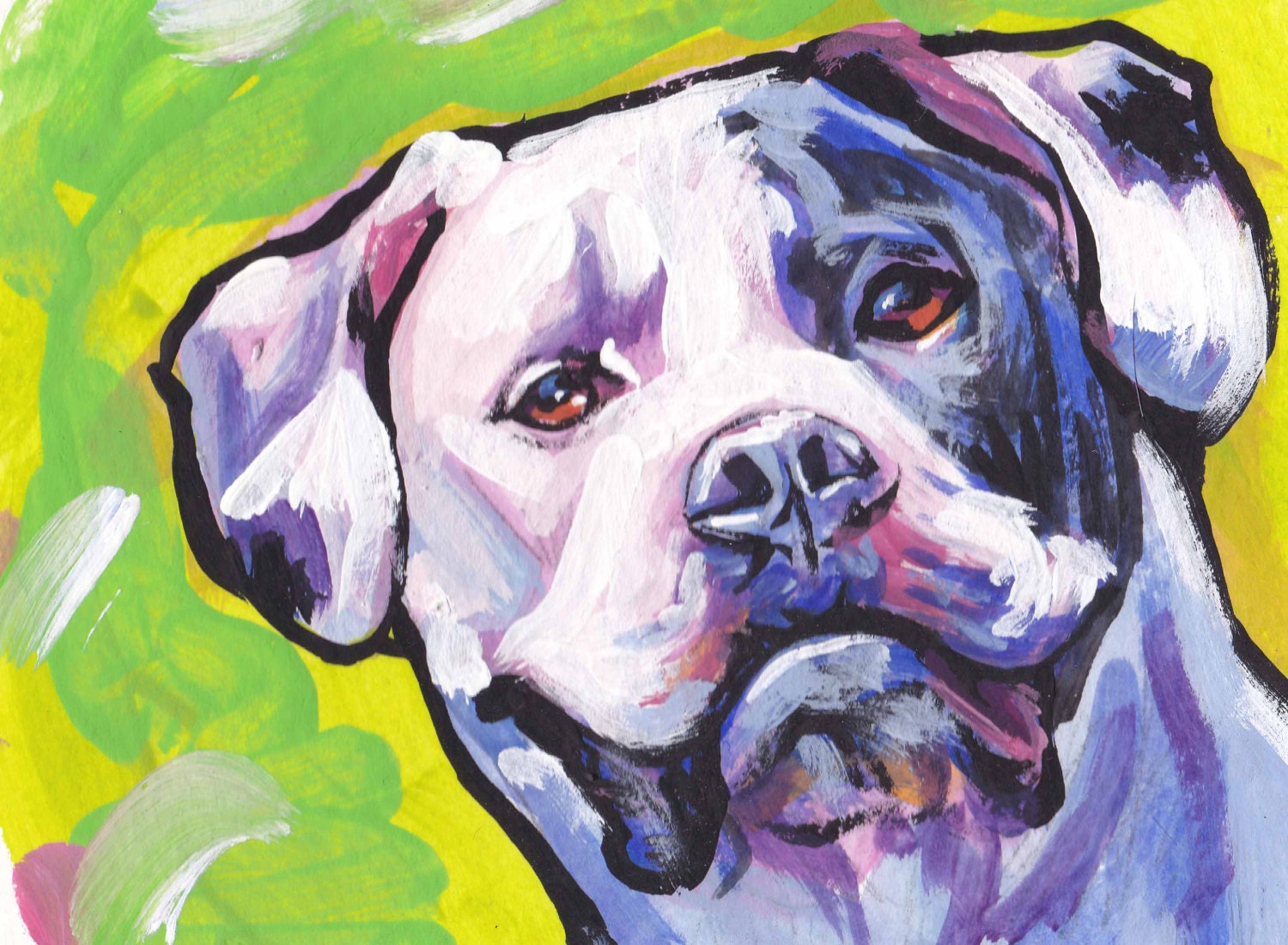 American Bulldog art print of pop art dog painting by LEA