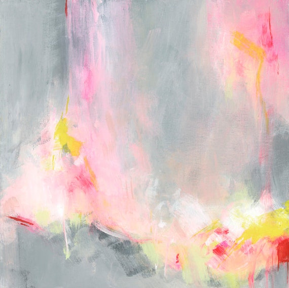 Grey Pink Original Abstract Painting 12x12 acrylic