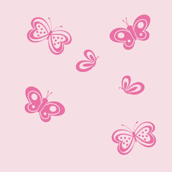 Butterfly Wall Decals Set of Six Baby Girl Nursery Girls