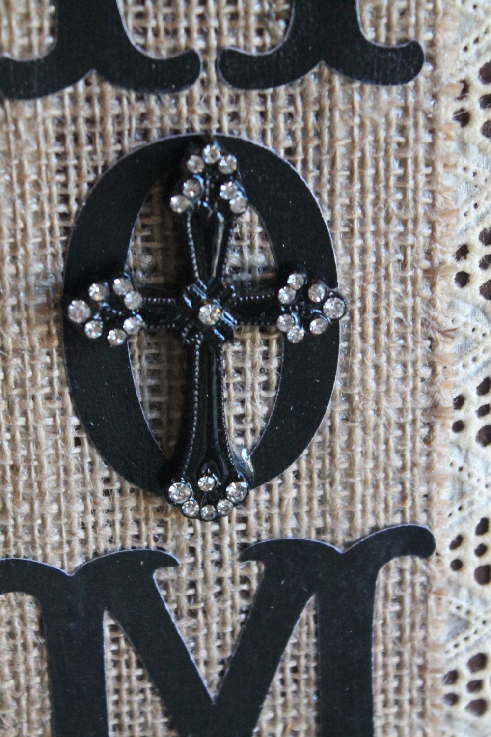 Burlap Lace and Bling Wall Decor..Home Wall Hanging....Home