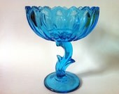 Blue Glass Tulip Candy Dish with Whimsical Stem Pedestal Blue Glass Tulip Candy Dish with Whimsical Stem Pedestal